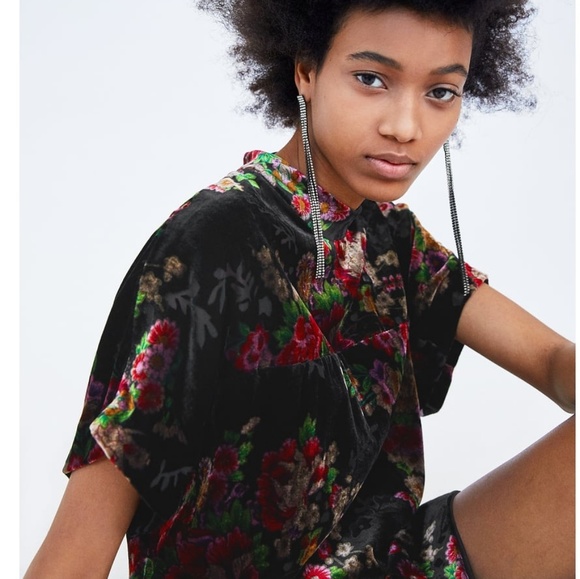 Zara Dresses Zara Velvet Floral Dress In Black Poshmark